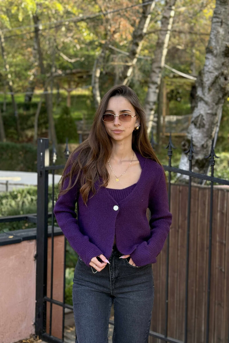 TWO IN ONE SIMPLE WOMEN CARDIGAN+TANK TOP PURPLE/LEJLA - 5