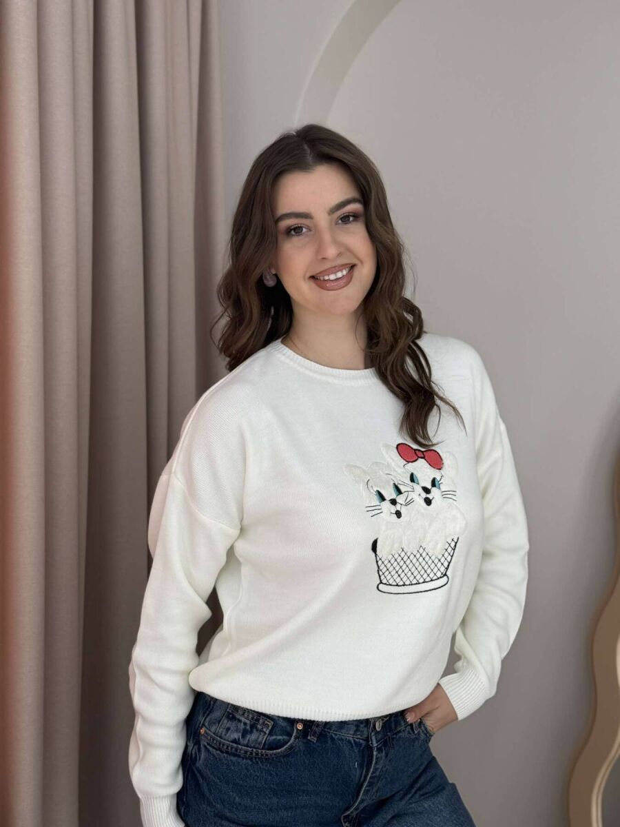 TWO KITTENS IMAGE WOMEN SWEATER CREAM/KREM - 2