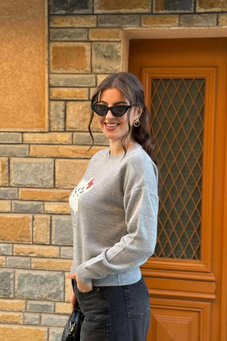 TWO KITTENS IMAGE WOMEN SWEATER GREY/GRI - 4