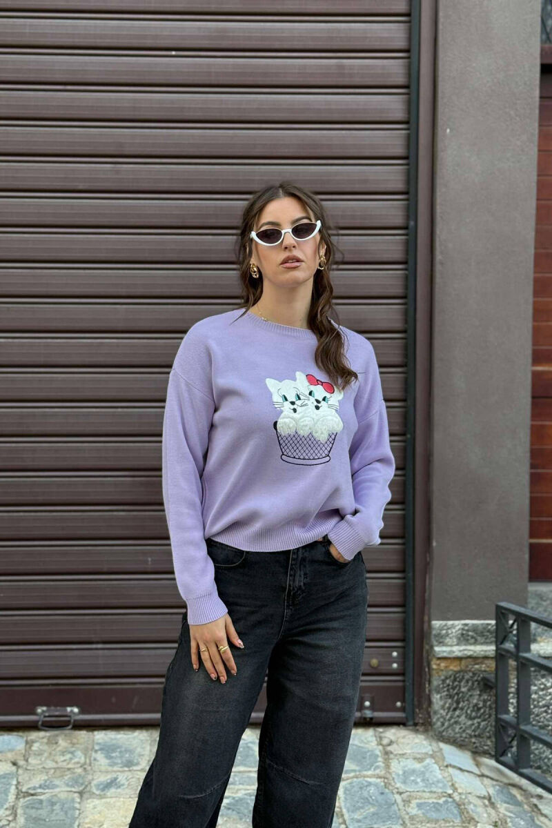 TWO KITTENS IMAGE WOMEN SWEATER PURPLE/LEJLA - 4
