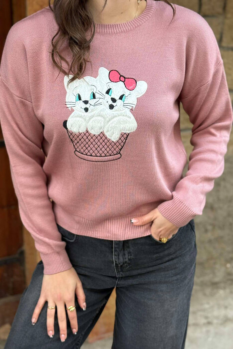 TWO KITTENS IMAGE WOMEN SWEATER VINEGAR/UTHULL 