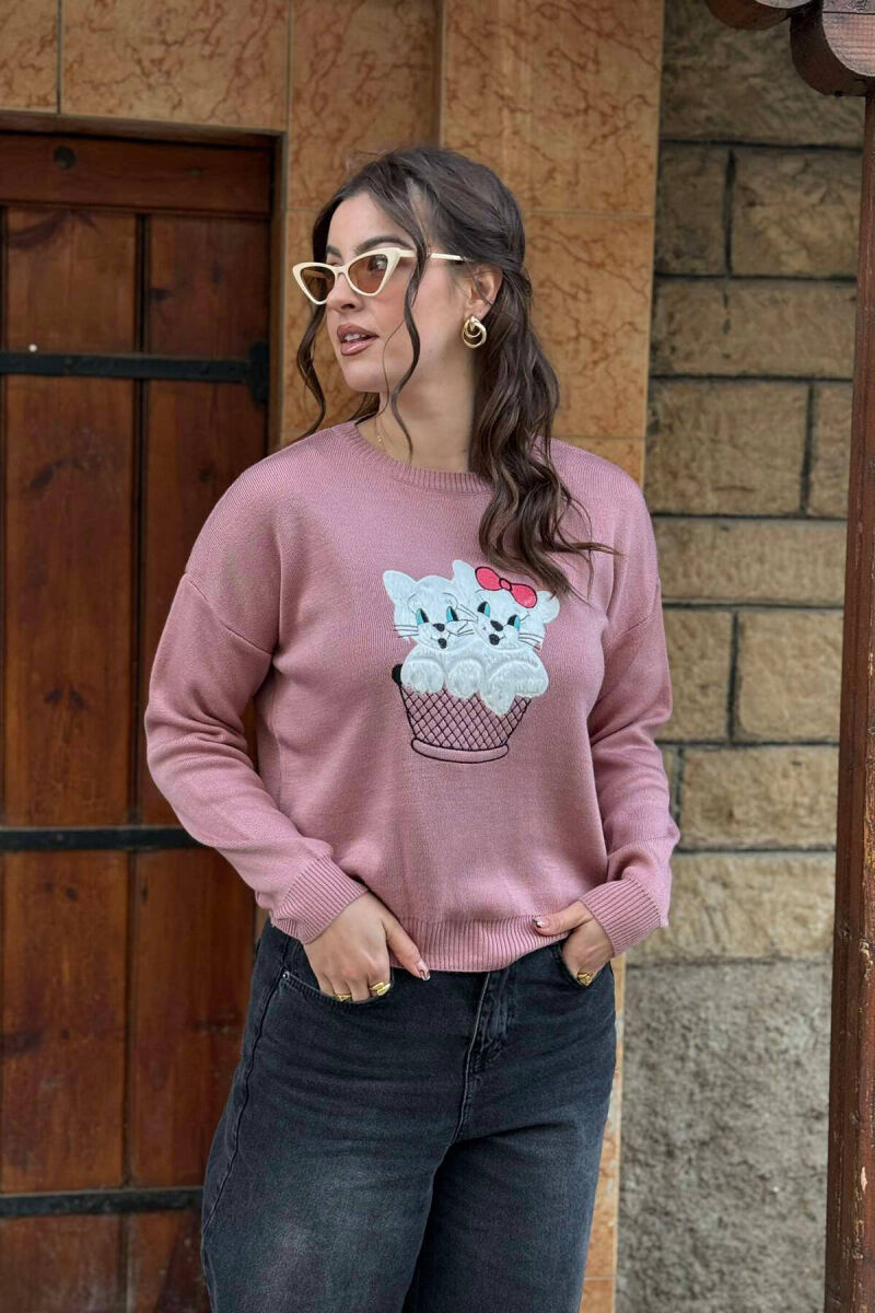 TWO KITTENS IMAGE WOMEN SWEATER VINEGAR/UTHULL - 3