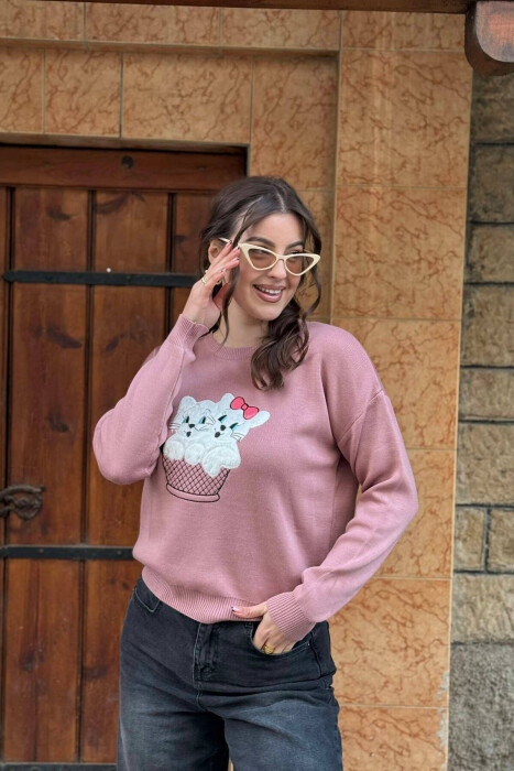 TWO KITTENS IMAGE WOMEN SWEATER VINEGAR/UTHULL - 4