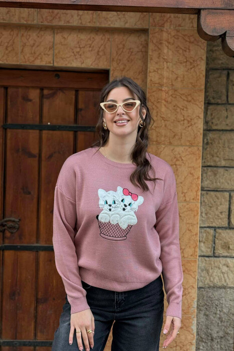 TWO KITTENS IMAGE WOMEN SWEATER VINEGAR/UTHULL - 5