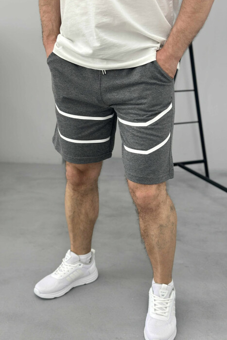 TWO LINES MEN SHORT SWEATPANTS DARK GREY/GEE 