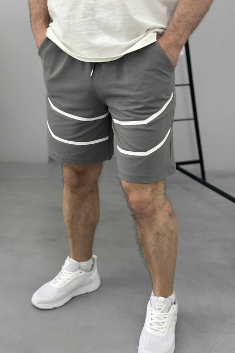 TWO LINES MEN SHORT SWEATPANTS GREY ASH/GRI HIRI - 1