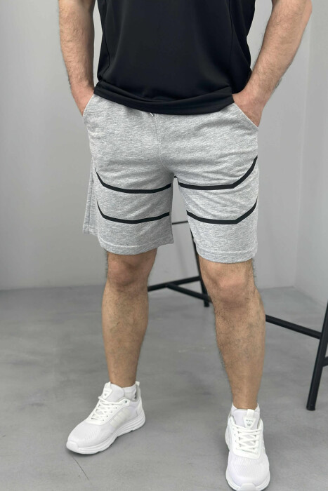 TWO LINES MEN SHORT SWEATPANTS GREY/GRI 
