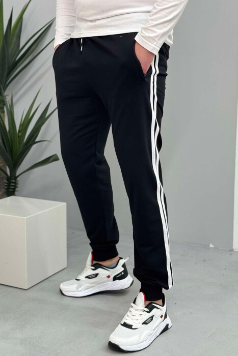 TWO LINES SIMPLE MEN SWEATPANTS BLACK/ E ZEZE - 2