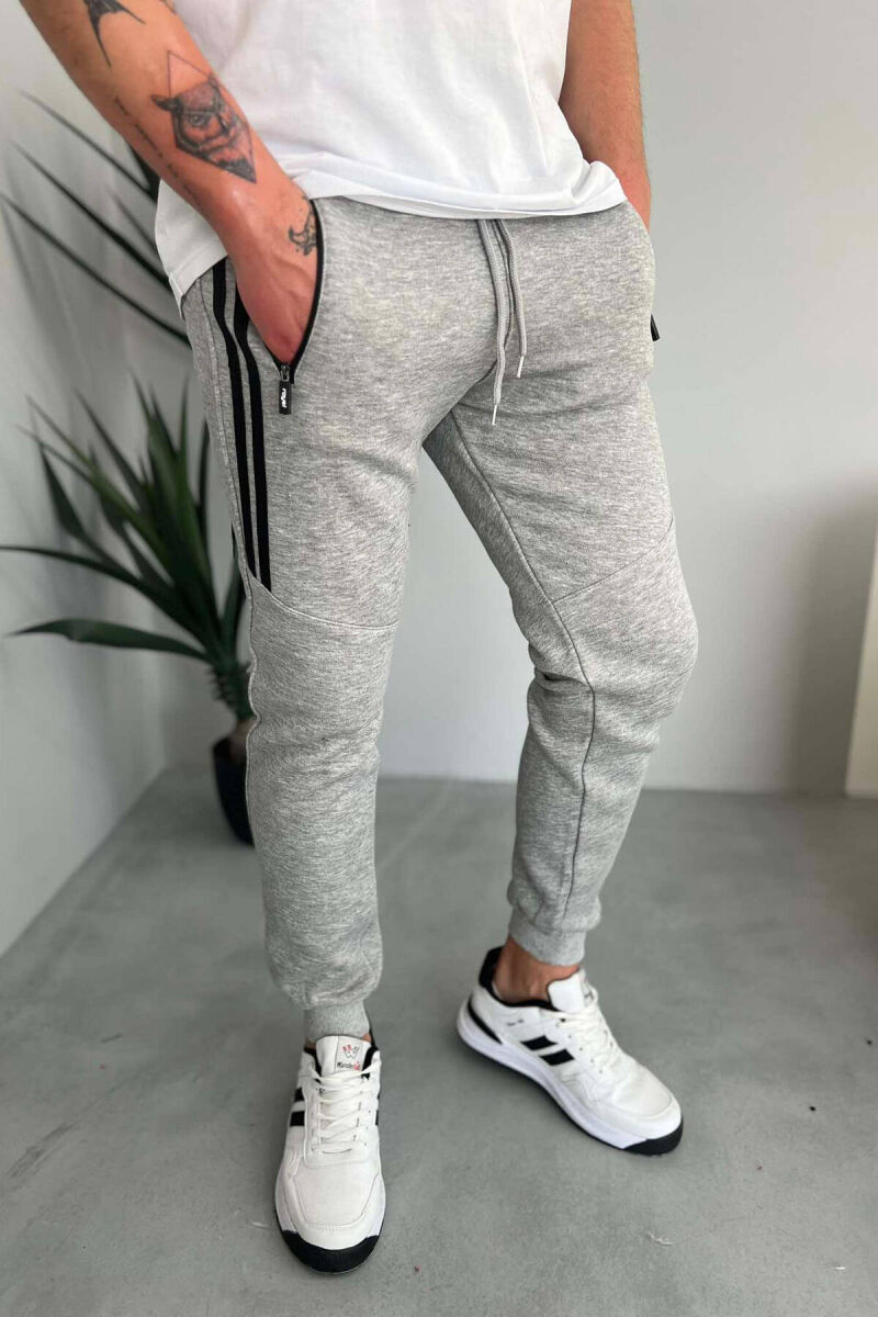 TWO LINES FLUFFY MEN SWEATPANTS LIGHT GREY/GZ - 1