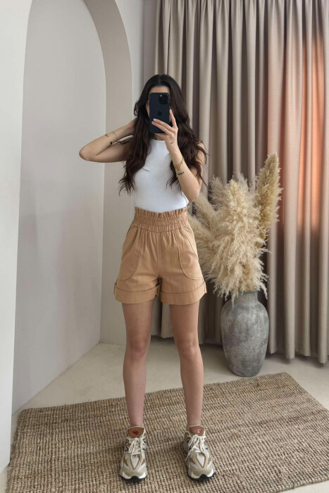 TWO POCKET ONE COLOR WOMAN SHORTS BROWN/KAFE 