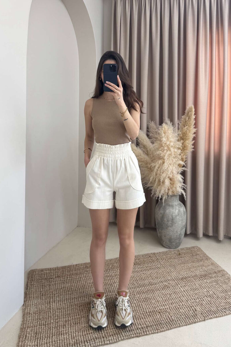 TWO POCKET ONE COLOR WOMAN SHORTS CREAM/KREM - 1