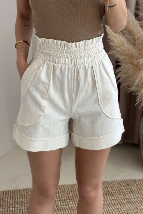 TWO POCKET ONE COLOR WOMAN SHORTS CREAM/KREM - 2