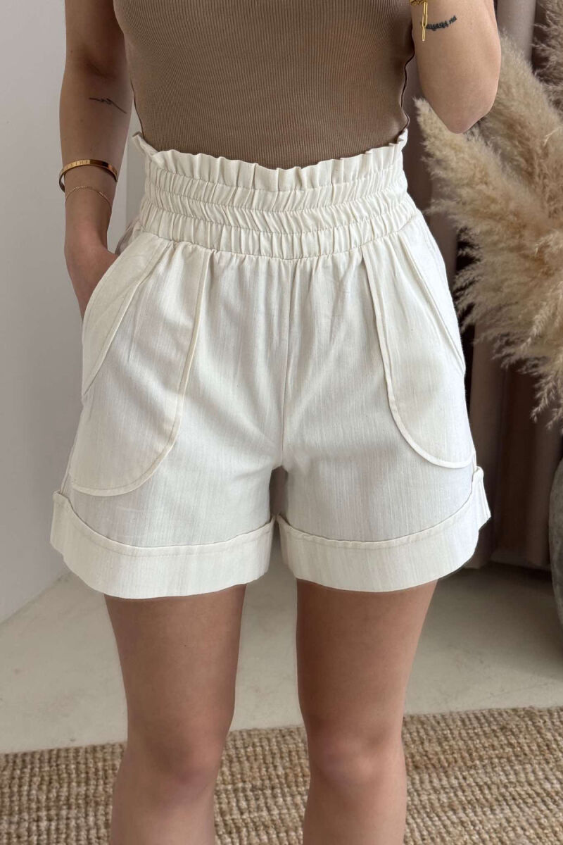 TWO POCKET ONE COLOR WOMAN SHORTS CREAM/KREM - 2