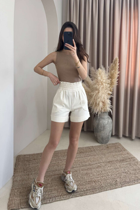 TWO POCKET ONE COLOR WOMAN SHORTS CREAM/KREM - 4