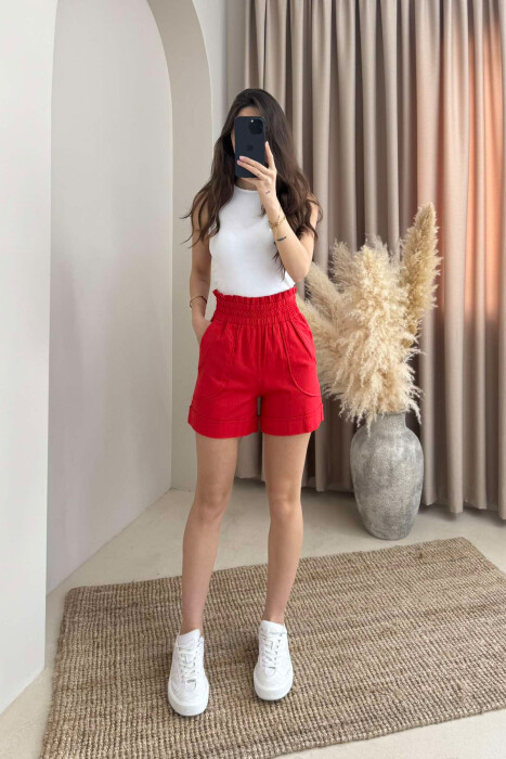 TWO POCKET ONE COLOR WOMAN SHORTS RED/E KUQE - KLAUDIO FASHION