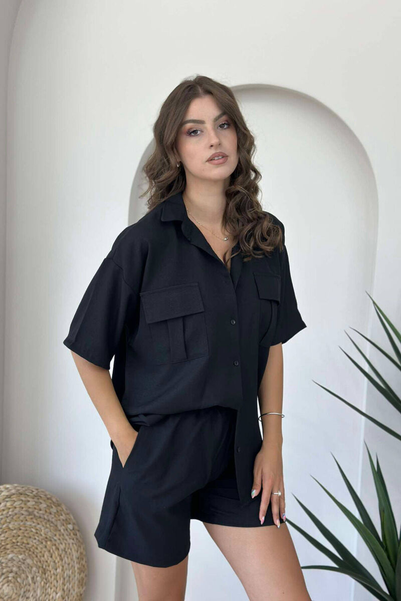 TWO POCKET SHIRT+SHORTS WOMEN SET BLACK/ E ZEZE - 1