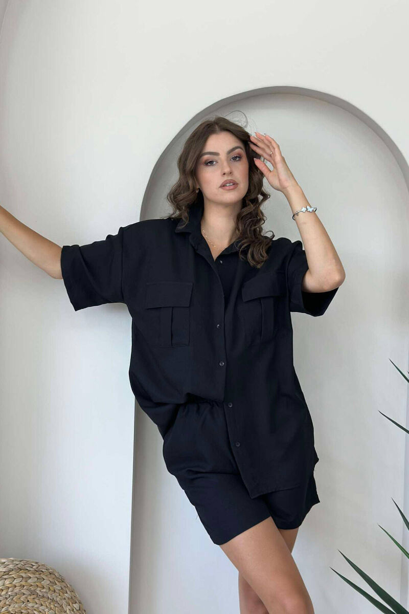 TWO POCKET SHIRT+SHORTS WOMEN SET BLACK/ E ZEZE - 5