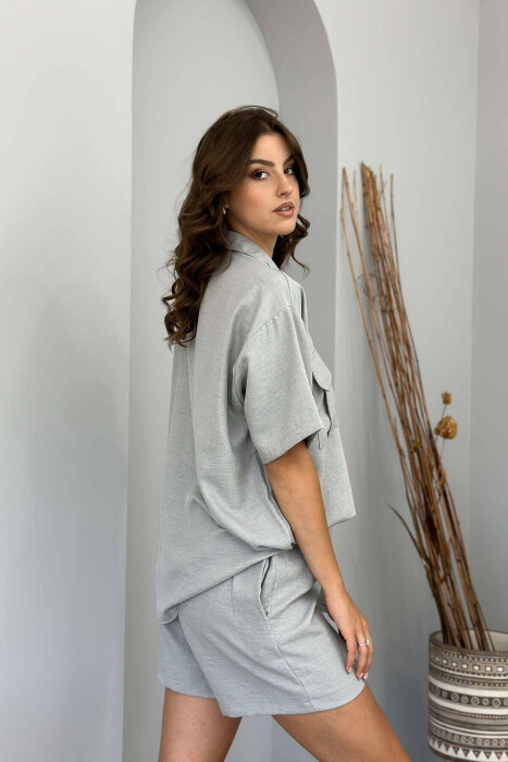 TWO POCKET SHIRT+SHORTS WOMEN SET GREY/GRI - 2