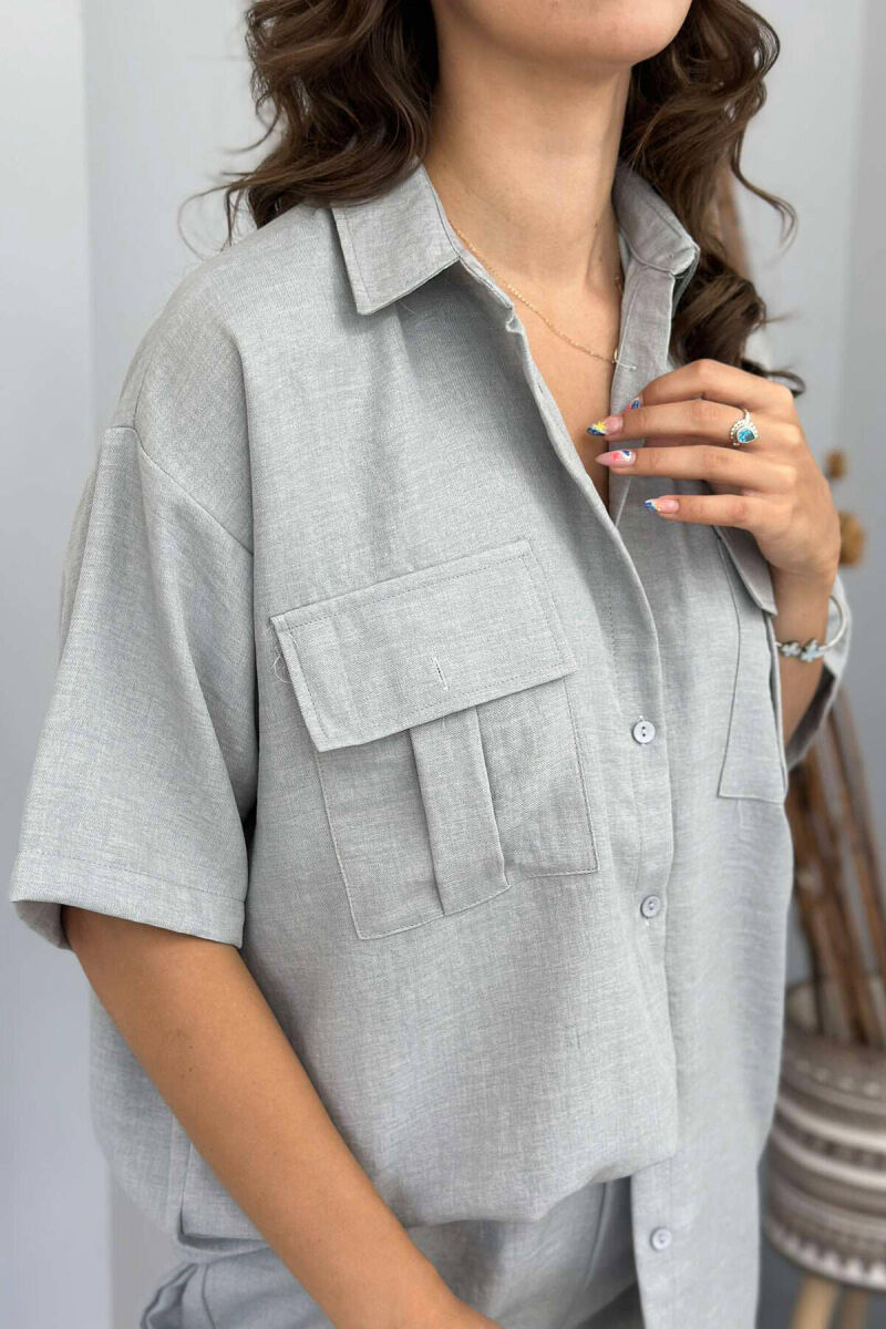 TWO POCKET SHIRT+SHORTS WOMEN SET GREY/GRI - 6
