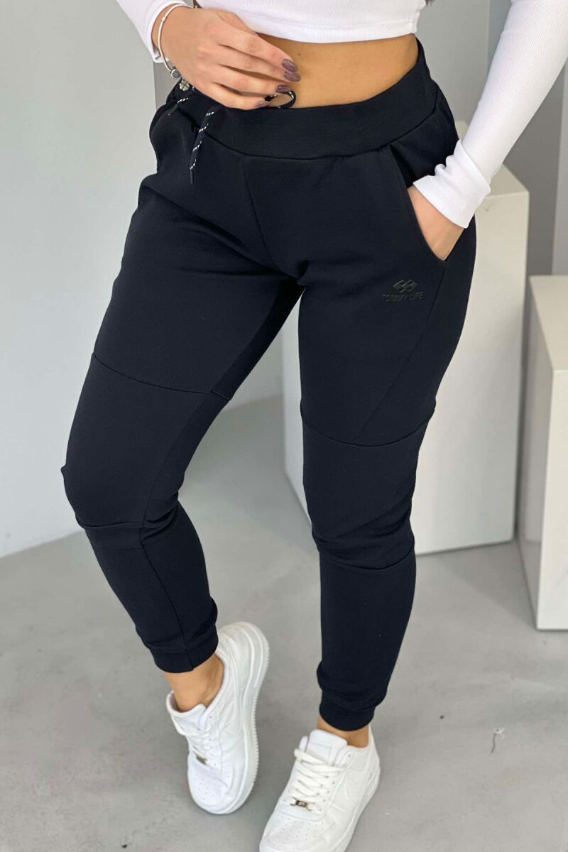 TWO POCKET WOMEN SWEATPANTS DARK BLUE/BEE - 3