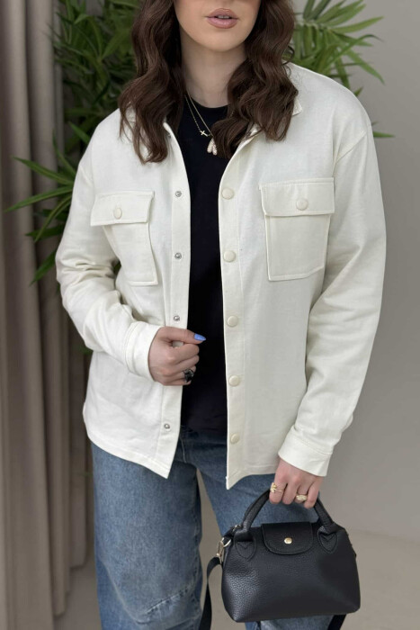 TWO POCKETS BUTTONED WOMEN JACKET CREAM/KREM - 2