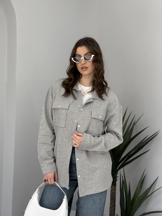 TWO POCKETS BUTTONED WOMEN JACKET GREY/GRI - 1