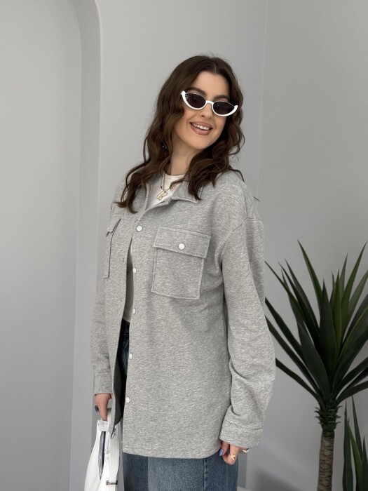 TWO POCKETS BUTTONED WOMEN JACKET GREY/GRI - 2