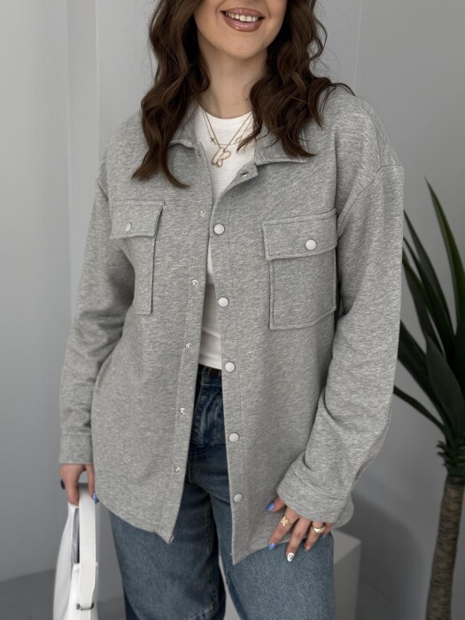 TWO POCKETS BUTTONED WOMEN JACKET GREY/GRI - 3