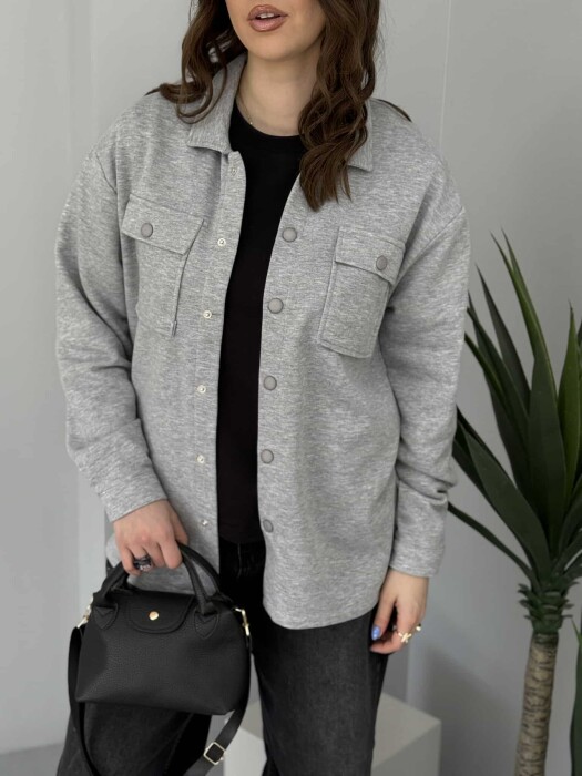 TWO POCKETS BUTTONED WOMEN JACKET LIGHT GREY/GZ 