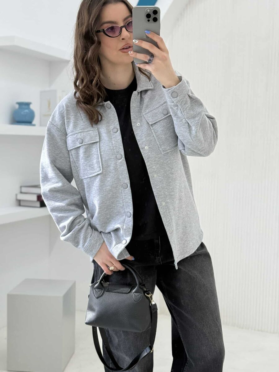 TWO POCKETS BUTTONED WOMEN JACKET LIGHT GREY/GZ - 4