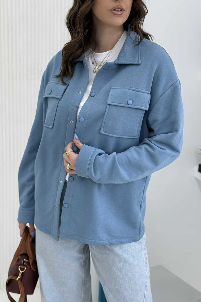 TWO POCKETS BUTTONED WOMEN JACKET LIGHTBLUE/BZ - 3