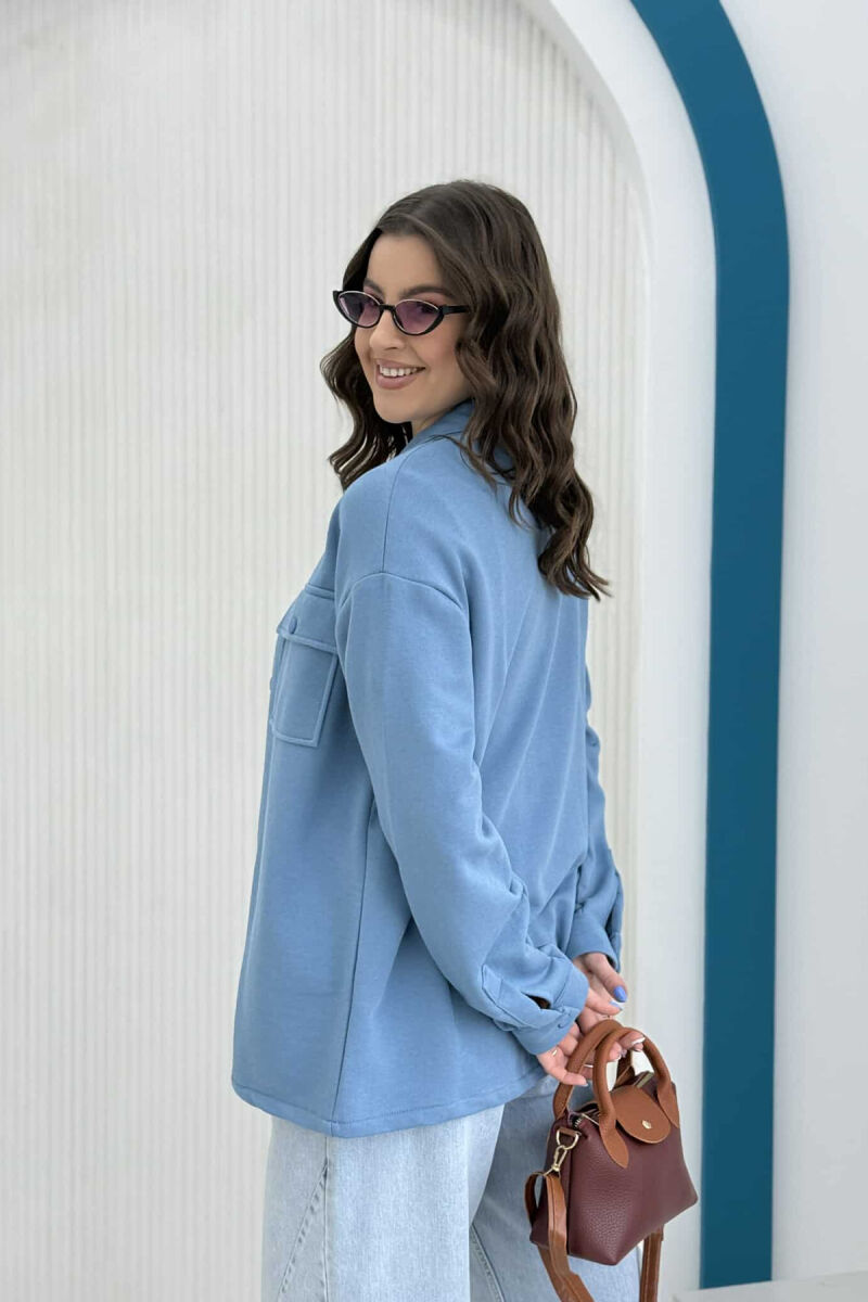 TWO POCKETS BUTTONED WOMEN JACKET LIGHTBLUE/BZ - 4