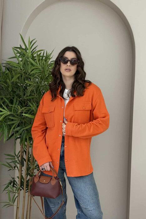 TWO POCKETS BUTTONED WOMEN JACKET ORANGE/PORTOKALLI - 1