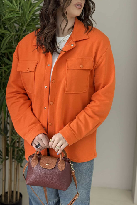 TWO POCKETS BUTTONED WOMEN JACKET ORANGE/PORTOKALLI - 3