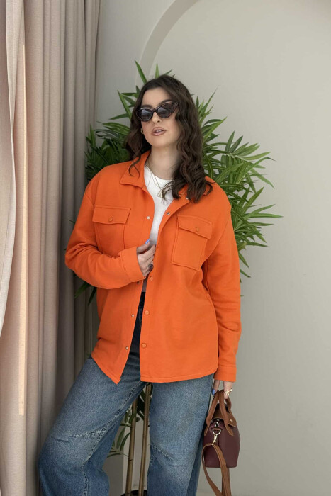 TWO POCKETS BUTTONED WOMEN JACKET ORANGE/PORTOKALLI - 4