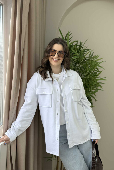 TWO POCKETS BUTTONED WOMEN JACKET WHITE-E BARDHE - 2