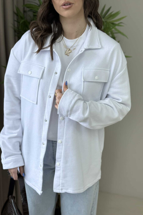 TWO POCKETS BUTTONED WOMEN JACKET WHITE-E BARDHE - 3