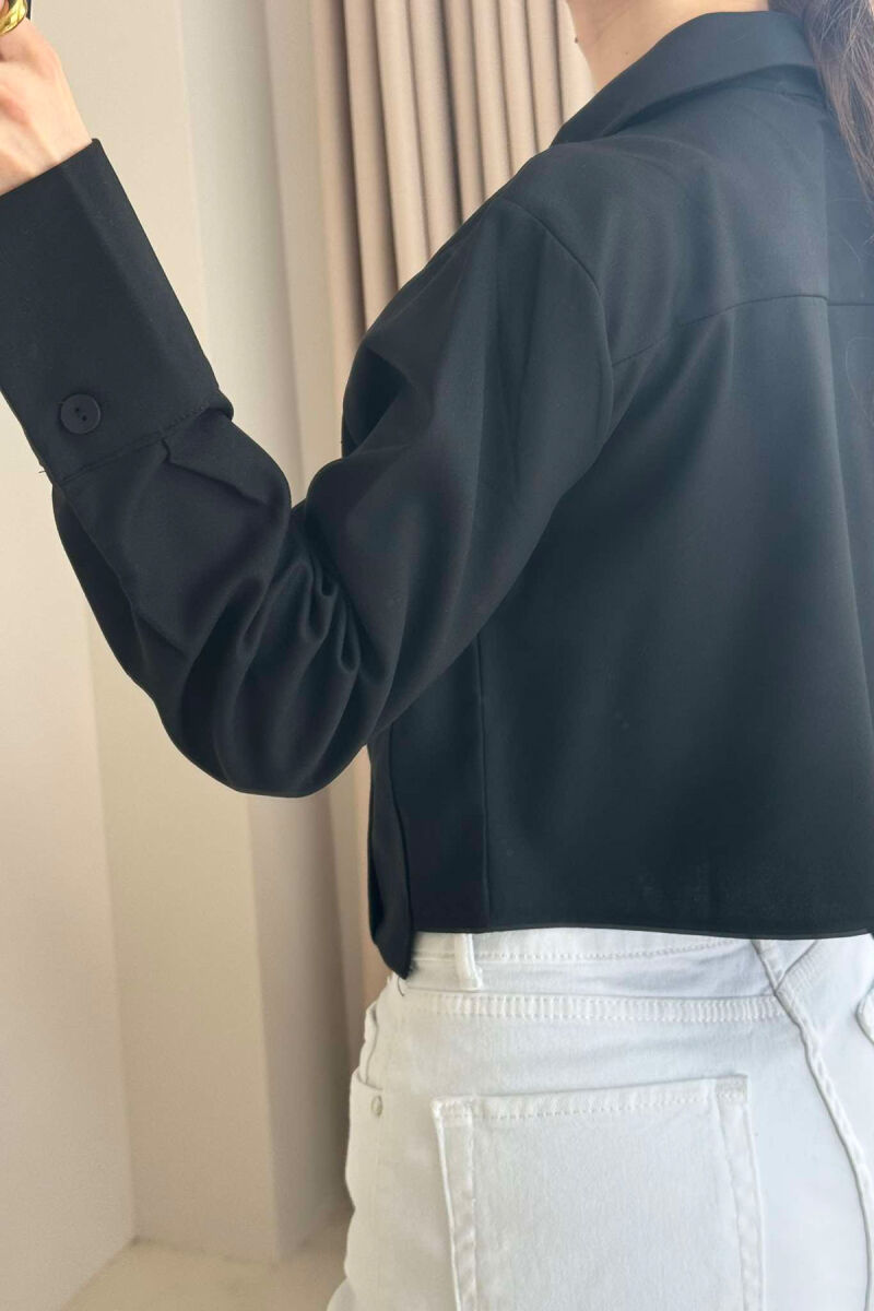 TWO POCKETS DETAIL CROPPED WOMEN SHIRT BLACK/ E ZEZE - 4