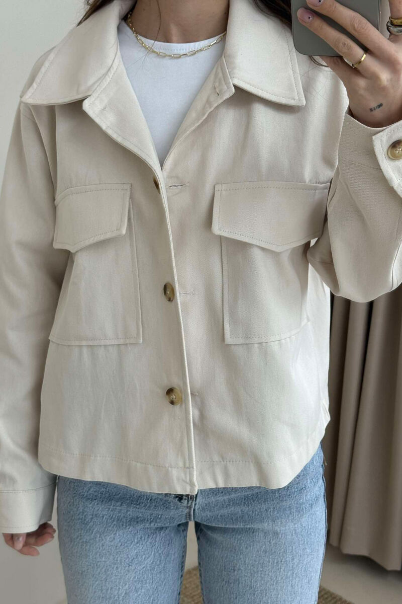 TWO POCKETS DETAIL ONE COLOR WOMEN JACKET CREAM/KREM - 3
