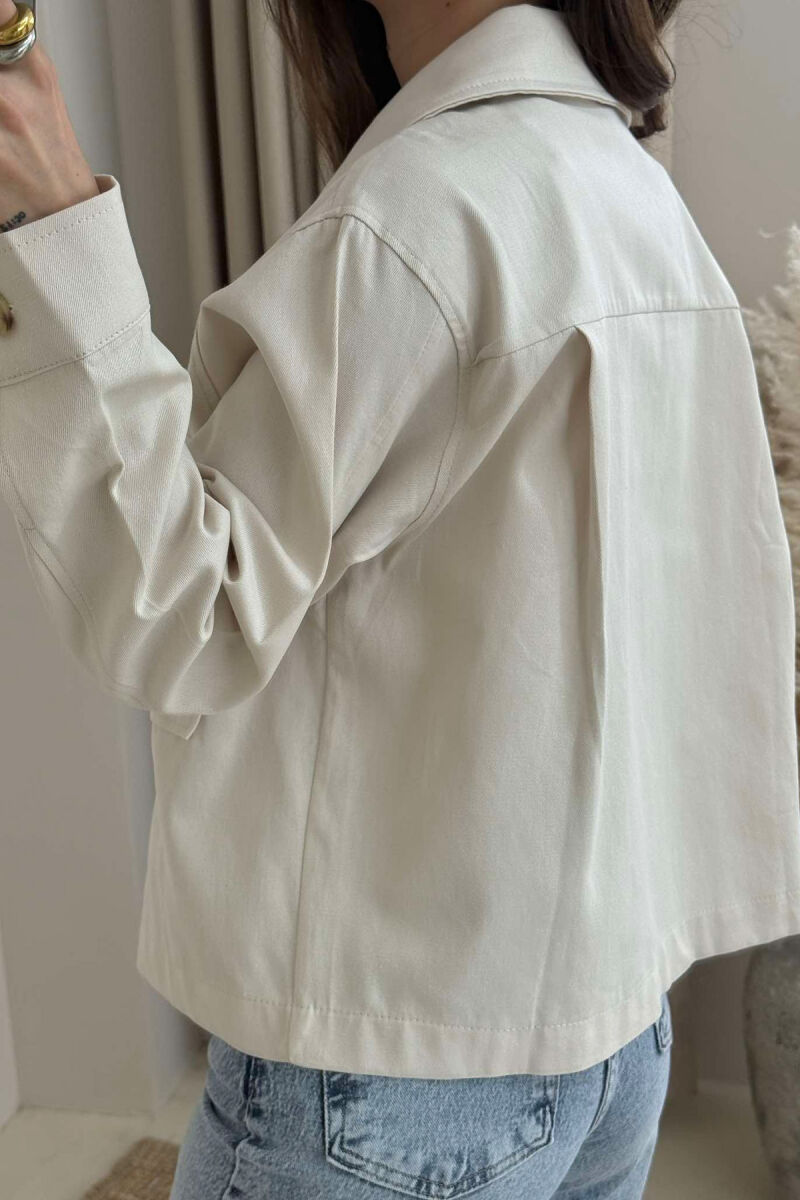 TWO POCKETS DETAIL ONE COLOR WOMEN JACKET CREAM/KREM - 4