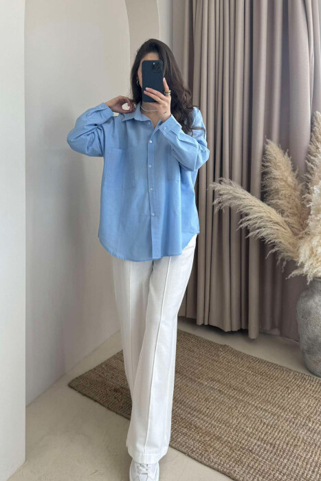 TWO POCKETS DETAIL ONE COLOR WOMEN SHIRT BLUE/BLU - 2