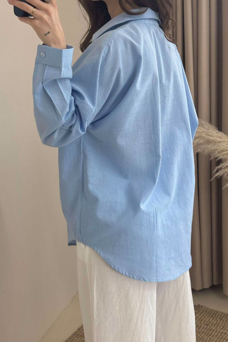 TWO POCKETS DETAIL ONE COLOR WOMEN SHIRT BLUE/BLU - 4