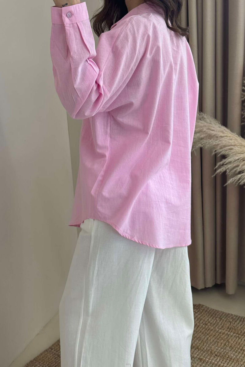 TWO POCKETS DETAIL ONE COLOR WOMEN SHIRT PINK/ROZE - 4