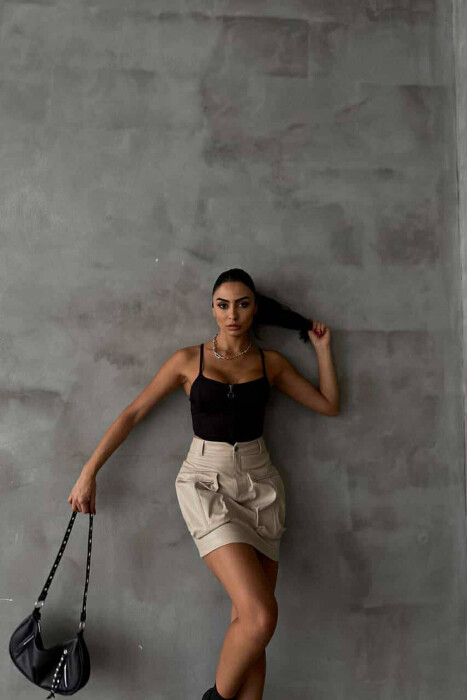 TWO POCKETS LEATHER WOMAN SKIRT BEIGE/BEZHE 