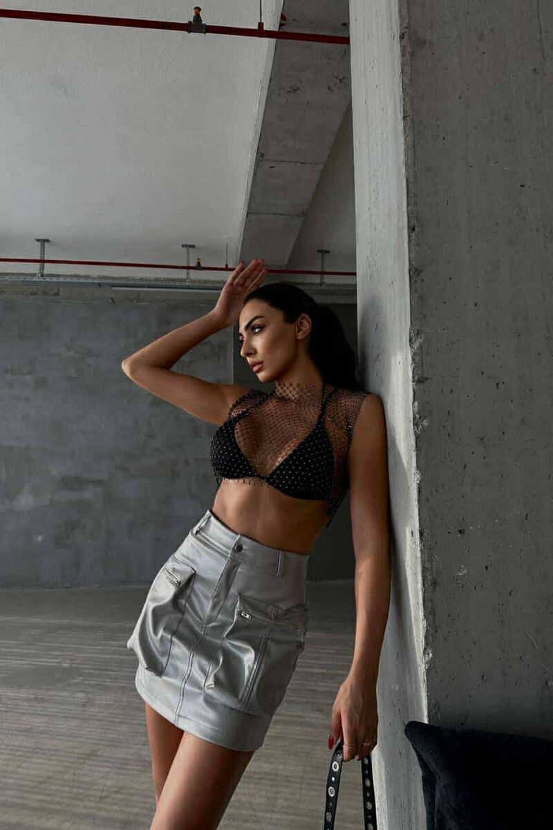 TWO POCKETS LEATHER WOMAN SKIRT GREY/GRI - 1