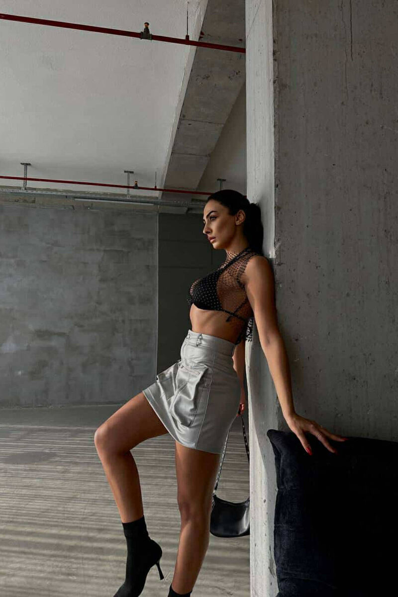 TWO POCKETS LEATHER WOMAN SKIRT GREY/GRI - 2