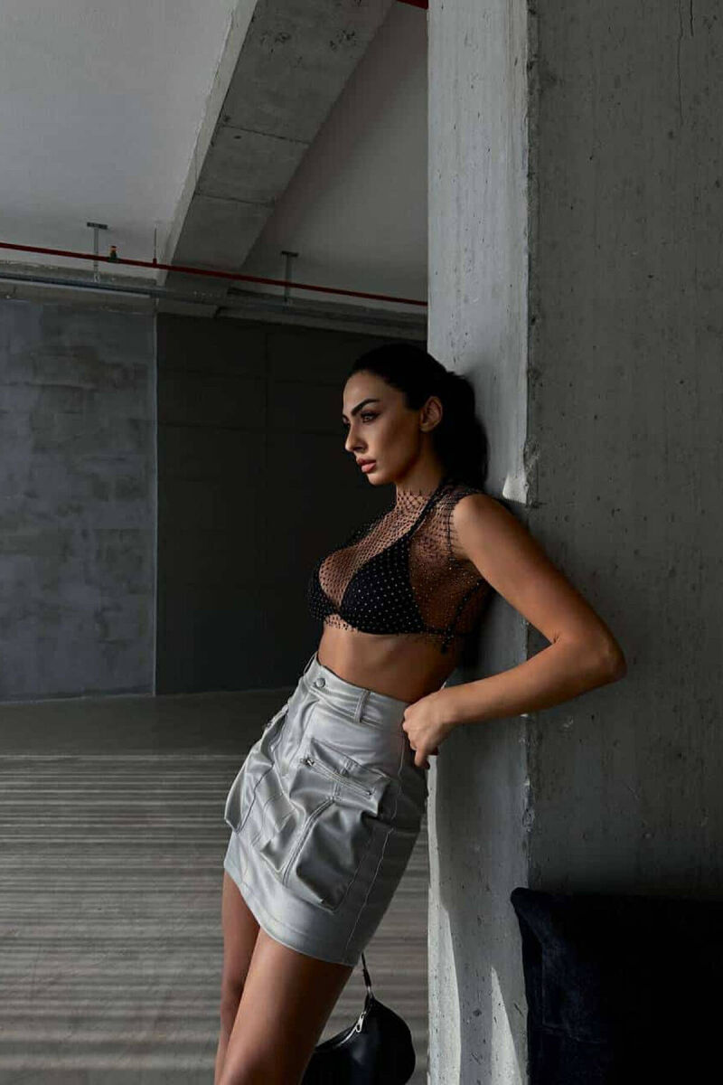 TWO POCKETS LEATHER WOMAN SKIRT GREY/GRI - 3