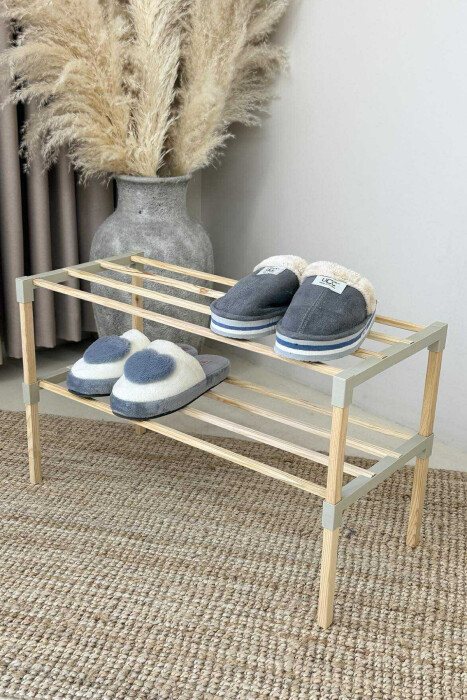 TWO TIER WOODEN SHOES SHELF BEIGE/BEZHE - 1
