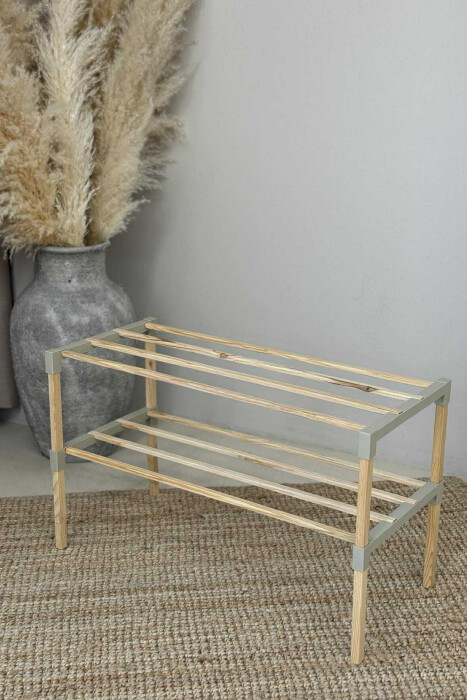 TWO TIER WOODEN SHOES SHELF BEIGE/BEZHE - 2