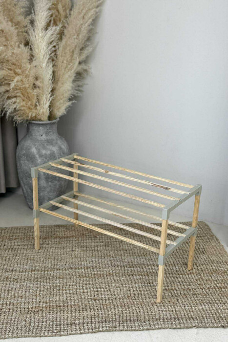 TWO TIER WOODEN SHOES SHELF BEIGE/BEZHE - 3